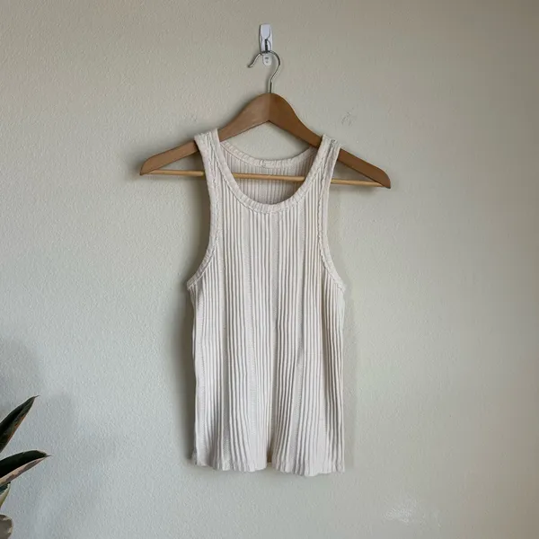 Anthropologie Cream Rib Knit High Neck Tank - Image 2