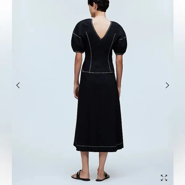 NWT‎ Madewell Puff-Sleeve Drop-Waist Midi Dress Lightweight Cotton Black NQ890 - Image 4