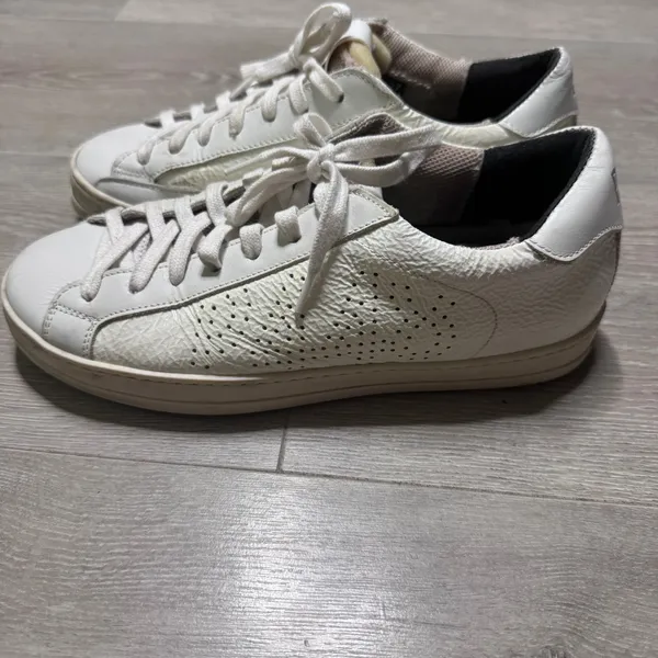 P448 John White Crinkled Leather Low Top Sneakers Italy Women Size 37 or 6.5 - Image 7