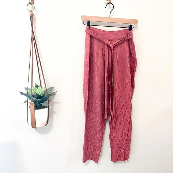 Anthropologie Ett:twa Aubade Tie Waist Pink Floral Crop Pants Size 4 - Image 2