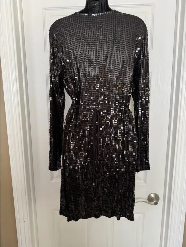 Michael Kors Black sequin long sleeve wrap dress - Image 2
