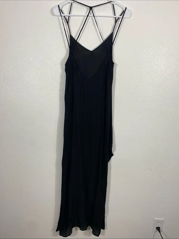Free People Black Long Crisscross-Back Nightgown with Asymmetric Hem 100% Rayon - Image 8