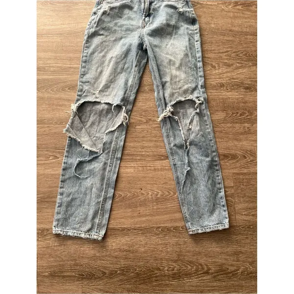 And Now This Distressed Mom Straight Leg Jeans Womens 24 Light Acid Wash Ripped - Image 3