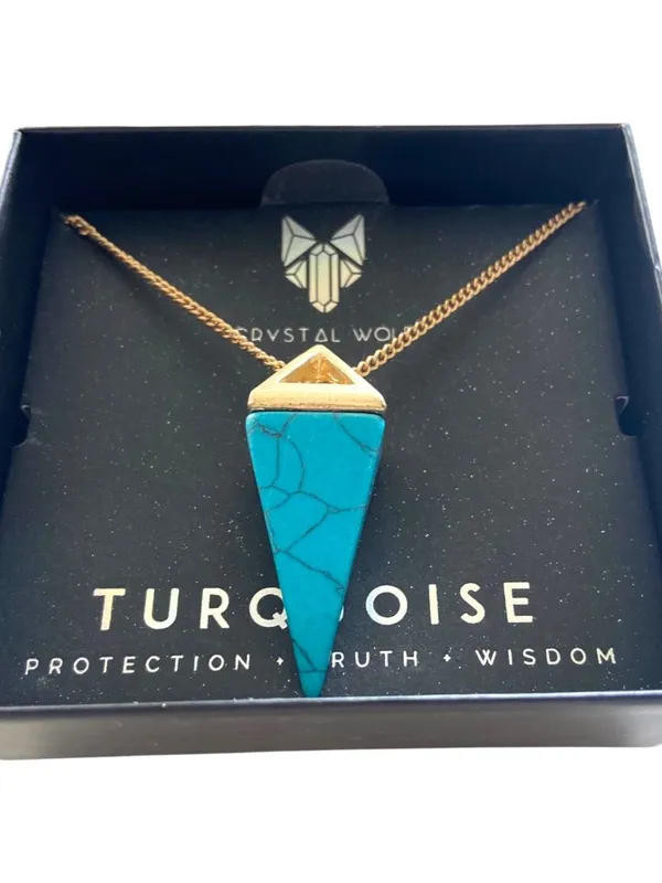 Crystal Wolf Triangle Turquoise And Gold Plated Necklace O/S NWT Bohemian Hippie - Image 3