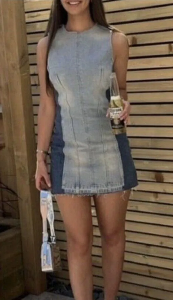 Zara Patchwork Denim Mini Dress Style 6688/006 Size XS - Image 2