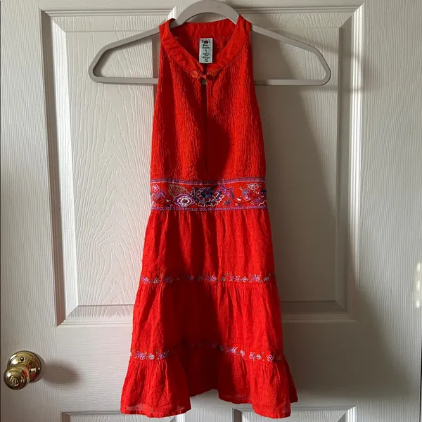 Free People Womens Embroidered Sleeveless Smocked Red Tunic‎ Top Size 4 - Image 2