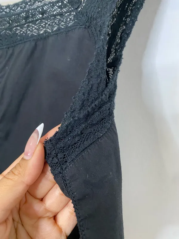 J.Crew Black Lace Trim Cropped Drawstring Top - Image 9