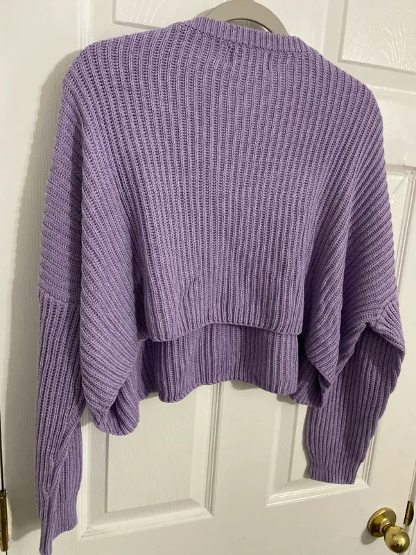 Cotton Candy LA Purple Knit Crop Sweater - Image 3