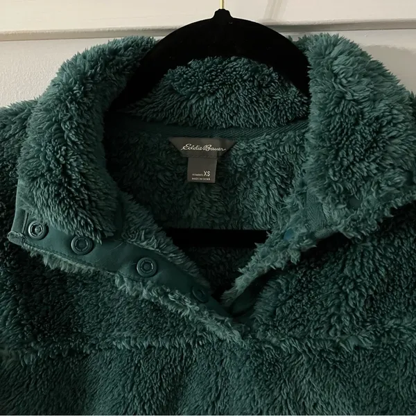 Woman's Eddie Bauer Plush Fleece 1/4 Snap Teal Pullover Size XS - Image 5