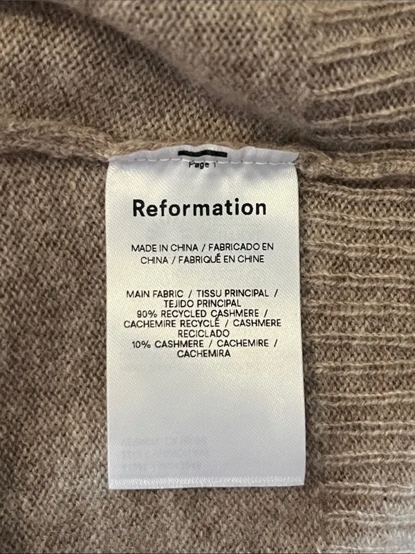 REFORMATION 👢Tan Crew Sweater - Cashmere Fabric - Size XS - Image 3