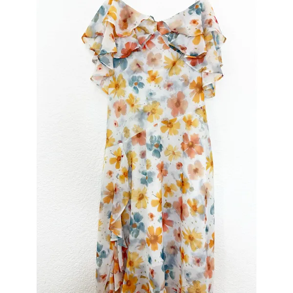 Anthropologie Sleeveless Asymmetric Ruffled Midi Dress Size Small Chiffon Fairy - Image 9