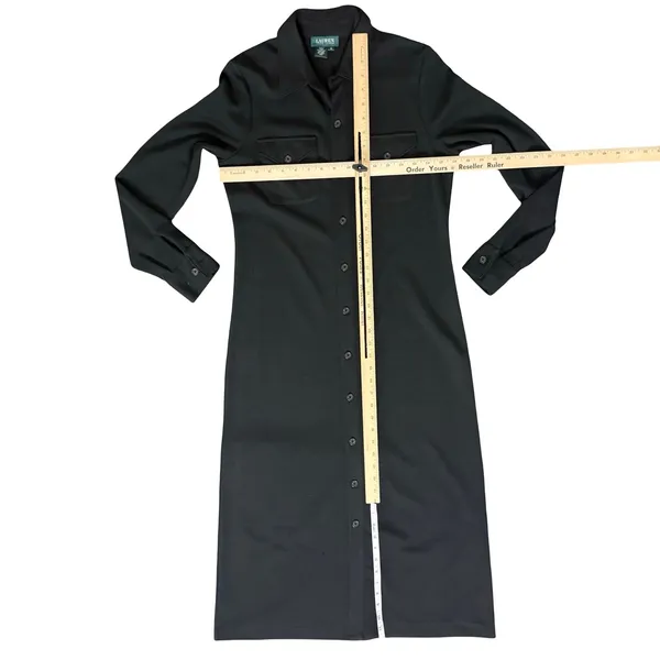 Lauren Ralph Lauren Black Wool Blend Long Sleeve Button Collar Midi Dress size M - Image 3