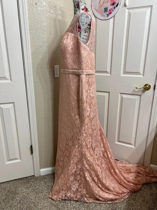 NWT Hebeos Blush Pink Lace V-Neck Prom Dress Gown - Image 5