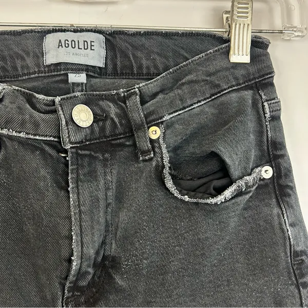 AGOLDE Toni Black Mid Rise Ankle Denim Jeans Raw Hems Size 25 - Image 7