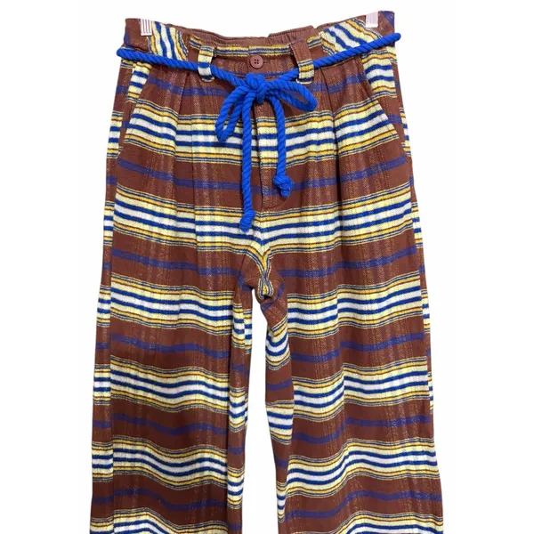 Free People Preppy Plaid Pull On Trousers Pants Flannel Brown/Blue‎ Size Medium - Image 3
