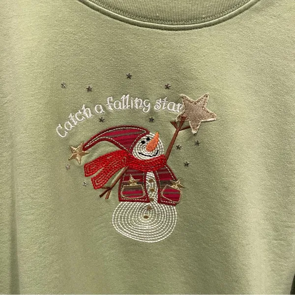 Cute vintage 80’s-90’s lima bean green catch a falling star snowman sweatshirt - Image 6