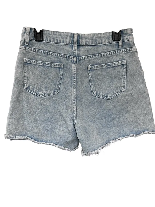Women's Light Blue Denim Jean Shorts with Frayed Hem - Image 2