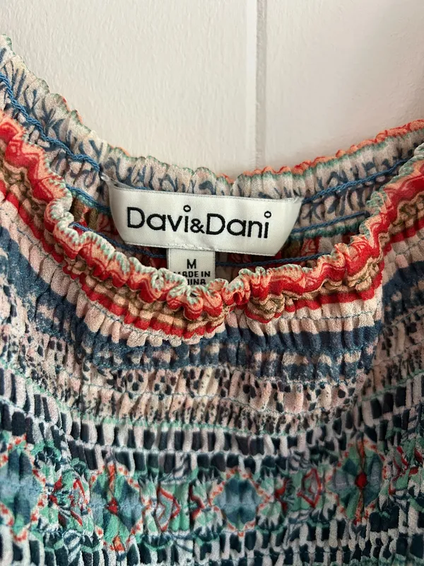Blue Floral Smocked Tiered Midi Dress - Image 4