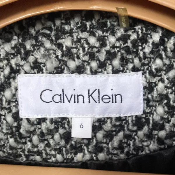 Calvin Klein Women's Black Tweed Wool Double Breasted Pea Coat Size 6 Belted - Image 3