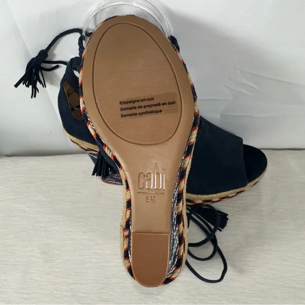 Cabi 6001 Women's US 6 Medium Navy Isla Wedge Ikat Suede Ankle Tie Sandals - Image 8