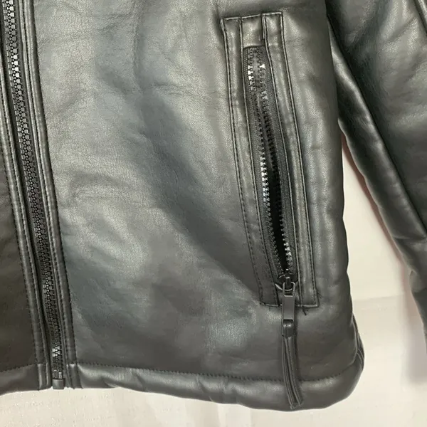 Zara womens large faux leather faux sheapling jacket pleather coat cold - Image 6