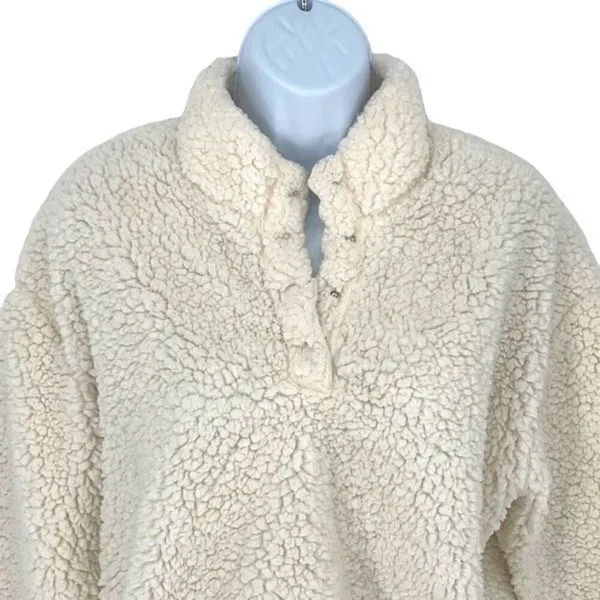 PacSun Womens Midrift Sherpa 1/4 Snap Cropped Pullover Sweater Off White Small‎ - Image 3