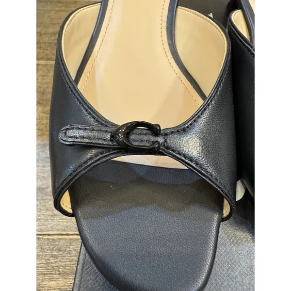 Coach Bow Kitten Heel Sandals in black leather Size 6.5 Peep Toe - Image 4