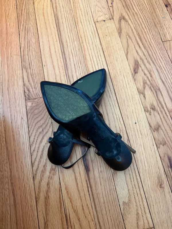 Calvin Klein Patsi Slingback Black Patent Leather Kitten Heel Pumps Glossy Sz 9 - Image 4