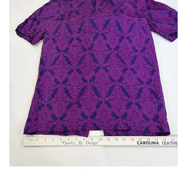 Banana Republic Purple Damask Silk Blend Sheath Dress Short‎ Puff Sleeve Size 4 - Image 12