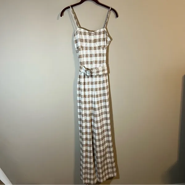 Anthropologie En Saison Brown Plaid Gingham Jumpsuit XS - Image 3