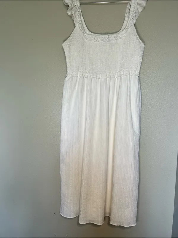 American Eagle Outfitters White Smocked Midi Coastal Dress Size XL - Image 2
