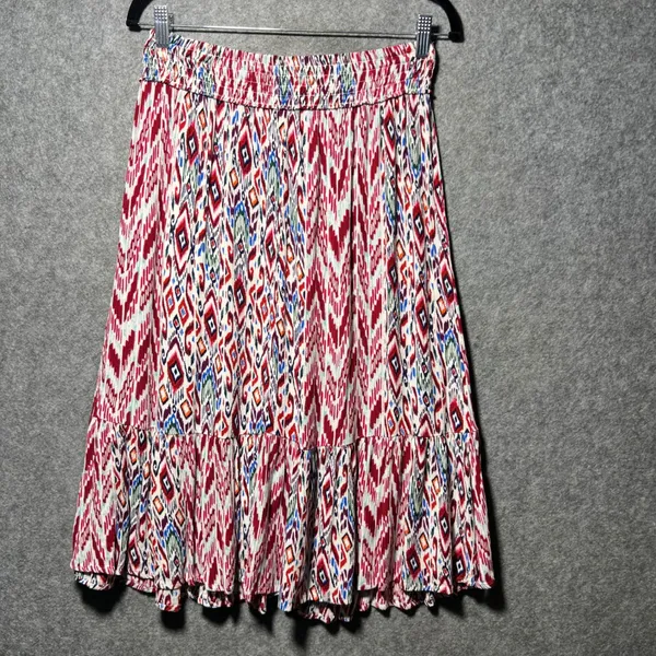 Westport Boho Ikat Print Tiered Ruffle Skirt Rayon Pull‎ On Midi Womens M - Image 6