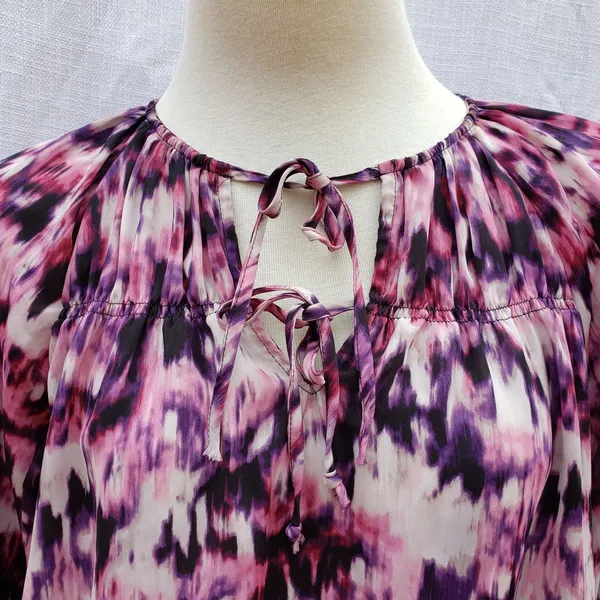 Simply Vera Vera Wang Pink Purple Watercolor Split Neck Boho Blouse Top Size L - Image 5