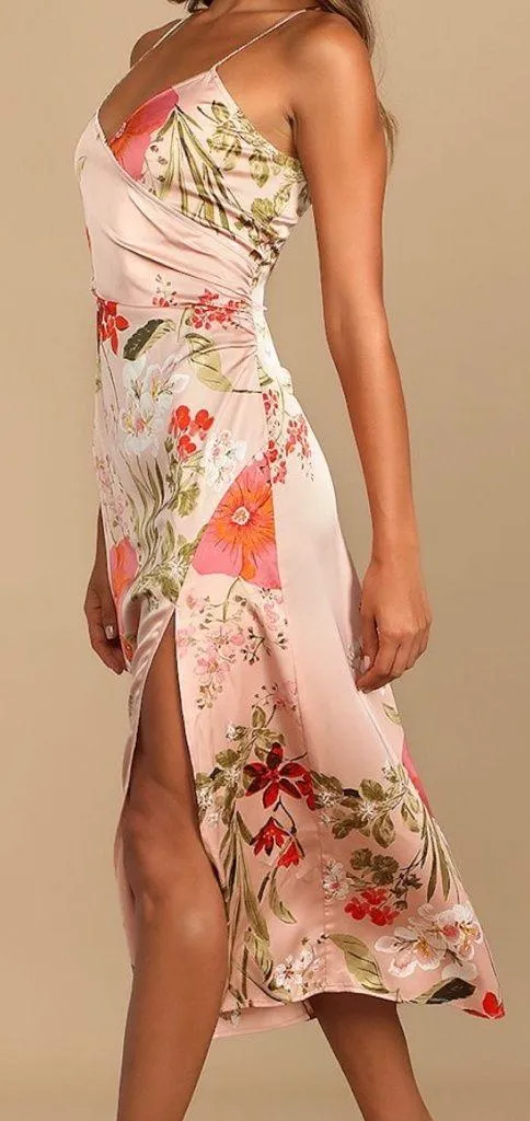 NWT Lulus Remarkable Entrance Pink Floral Print Satin Midi Dress ~ Size M 🧡🍄 - Image 2