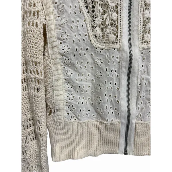 Free People‎ Sun Storm Bomber Jacket Ivory Women's Size Small - Image 7