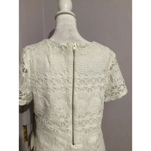 Lulu’s Love You For Eternity Off White Floral Lace Shift Short Sleeve Mini Dress - Image 9
