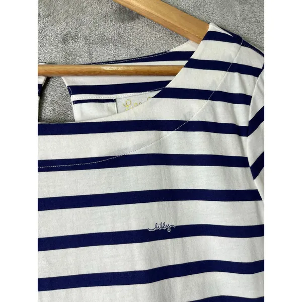Lilly Pulitzer Beacon Dress Navy Stripe 3/4 Sleeve Preppy‎ Coastal Resort Large - Image 3