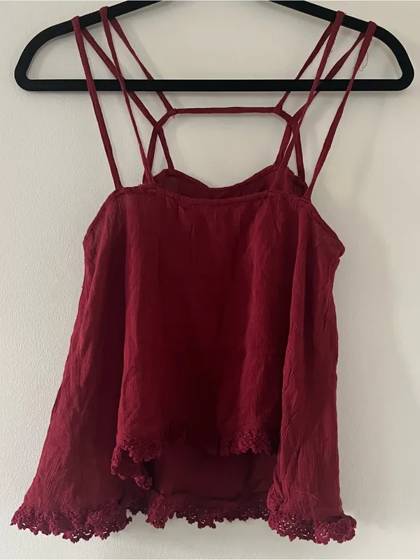 Intimately Free People Strappy Boho Eyelet Tank Top XS Red Festival Romantic - Image 7