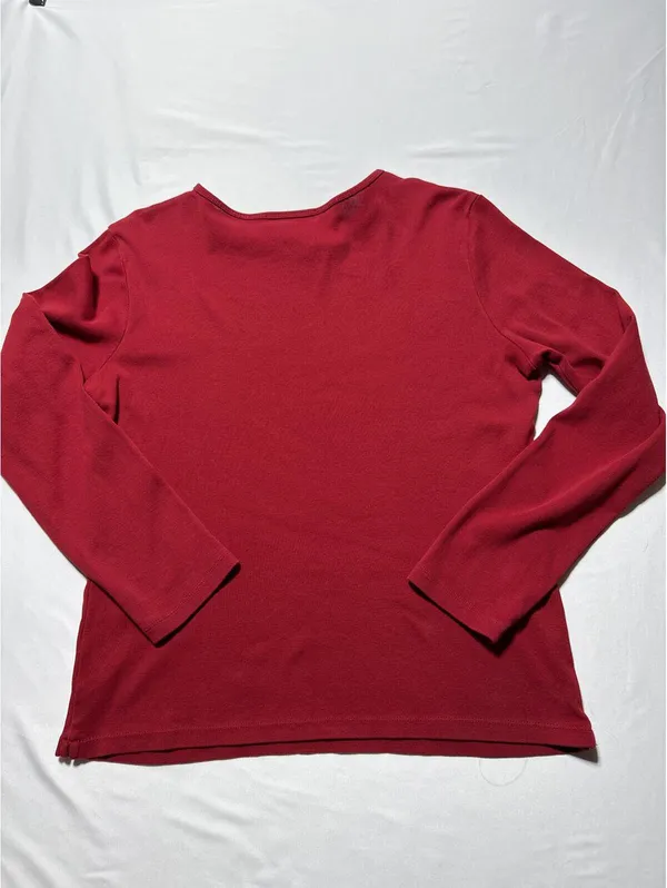 Lauren Ralph Lauren Red Long Sleeve Cotton Crew Neck Top SzL - Image 5