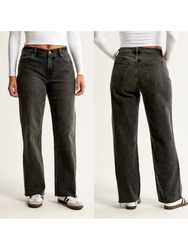 Abercrombie & Fitch The Baggy Low Rise Jean Short Faded Black Raw Hem - Image 2