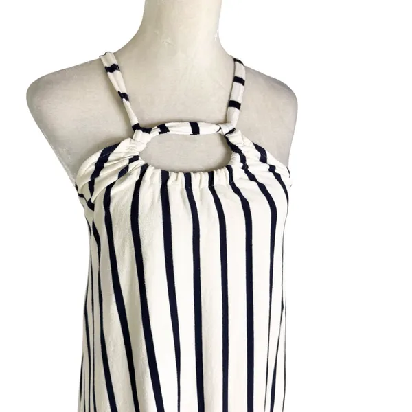 Zara Cotton Knit Striped Midi Dress in Navy Cream Size M - Image 5