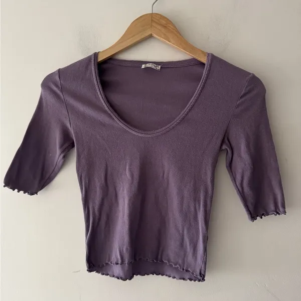 Free People Intimately Purple Mauve Francis Tee Lettuce Hem‎ Scoop Neck Top - Image 2