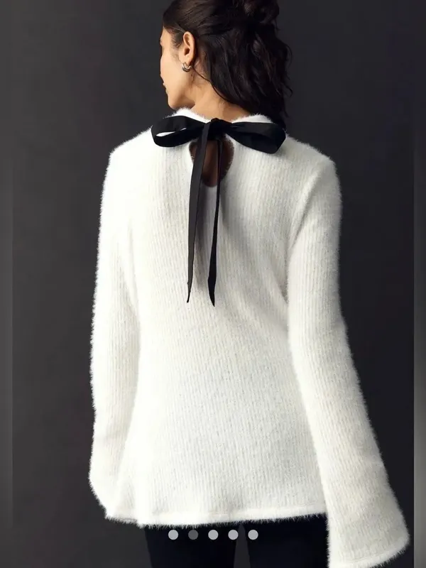 Anthropologie Maeve Tie Back Bell Sleeve Top Tunic Sweater Ivory White S NWT - Image 5