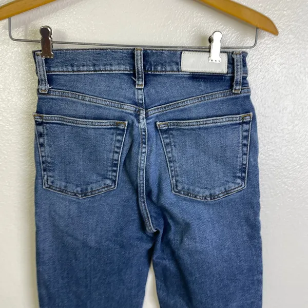 Re/Done 90s High Rise Extra Crop Jeans Womens 25 Blue Denim Button Undone Hem - Image 7