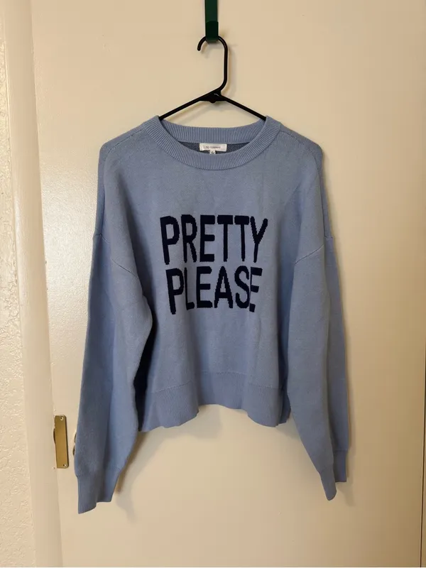 No Comment Light Blue "Pretty Please" Graphic Knit Crewneck Sweater NWT Size XL - Image 2