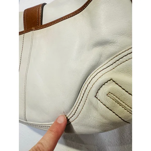 COACH White Brown Saddle SoHo Leather Hobo Leather Handbag F10192 - Image 9