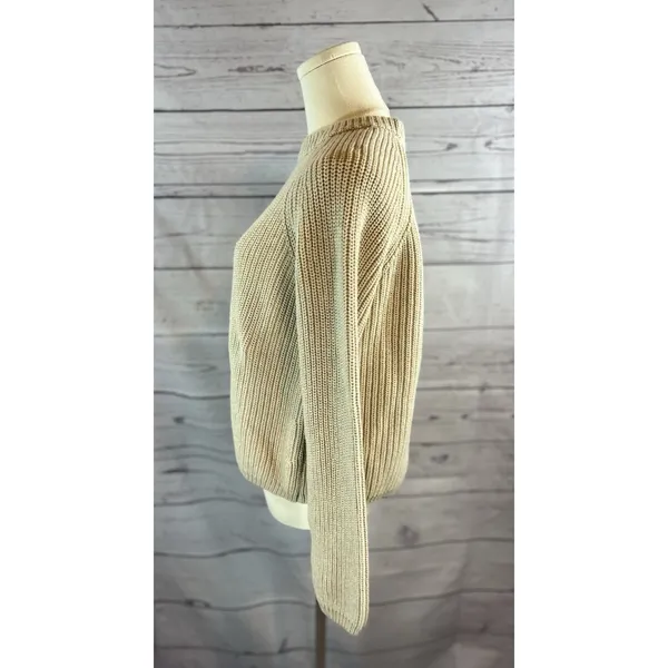Quince Knit Sweater Womens Medium Beige Crew Neck Ribbed Pullover - Image 3
