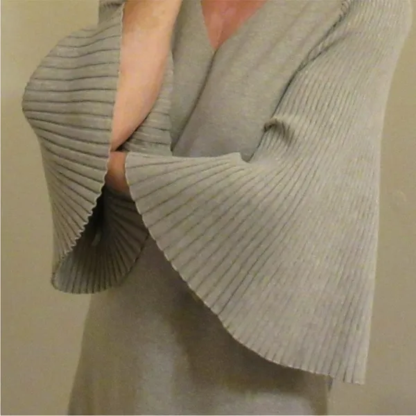 Ann Taylor Pleated Sleeve grey‎ v neck Sweater Dress size small - Image 3