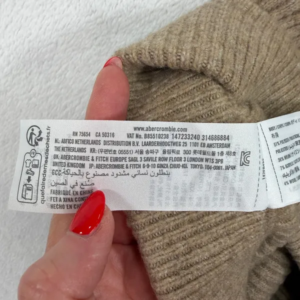 Abercrombie XXL Knit Pants Kathleen Post Ribbed Wide Leg Tan High Rise Cozy NEW - Image 8