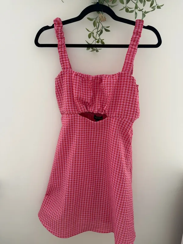 Dry Goods Pink Gingham Front Cutout Mini Dress - Image 3